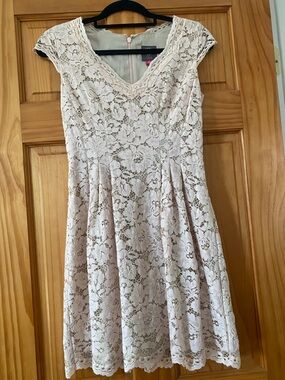 Vince Camuto Blush Pink Lace Fit & Flare Dress Cap Sleeve V-neck Size 2